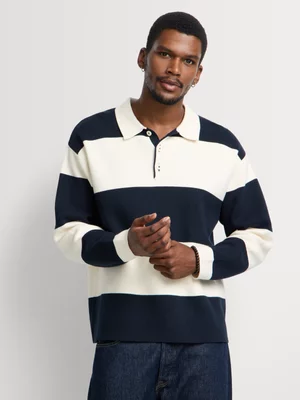Markham Men's Relaxed Fit Striped Navy Knitwear Golfer