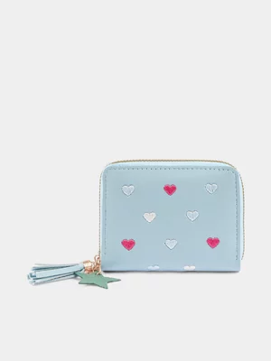 Girl's Blue Heart Zip Purse 