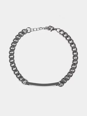 Markham Men's Stainless Steel Slim Curb Chain Grey Bracelet