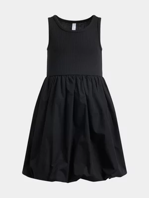Exact Younger Girl's Black Rib Combo Bubble Dress