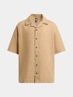 Jet Teen Boys Brown Cotton Slub Woven Shirt