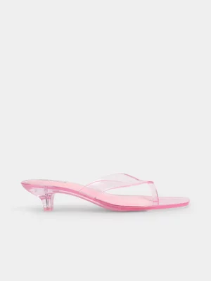 The FIX Women's Pink Jelly Micro Kitten Heel Thong