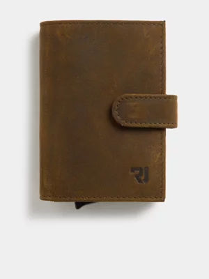 Relay Jeans Men's Distressed Leather Multi Card Fatigue Slot Holder