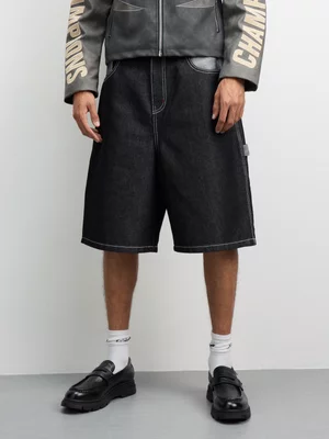 The FIX Men's Black Denim Carpenter Bermuda Shorts