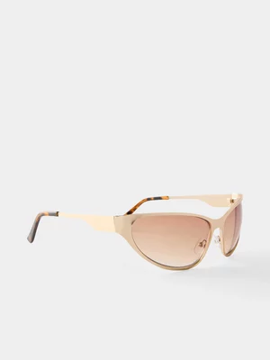 Women's Cotton On Gold Bailey Metal Sporty Racer Sunglasses