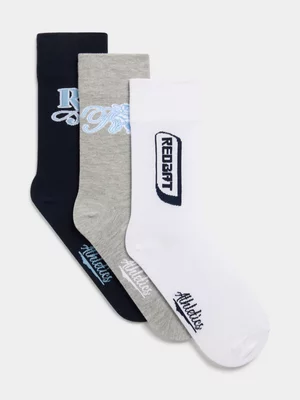 Redbat Athletics Unisex 3 Pack Blue Socks 4-7