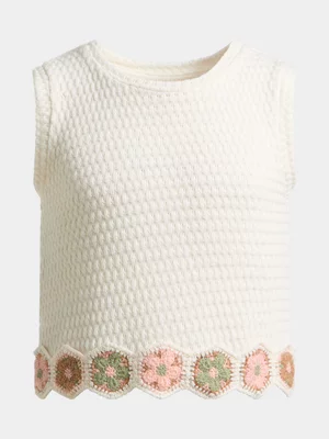 Jet Older Girls Cream Crochet Vest