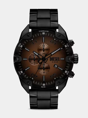 Diesel Men's Spiked Blck Pl SS Brc Chr Watch