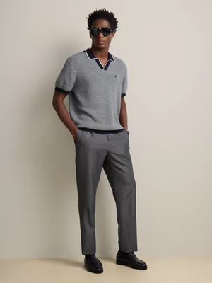 Men's Polo Navy Textured Tipped Knitted Golfer