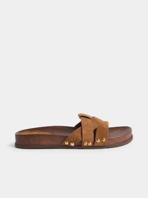 Moulded Wood Look Slip On Flats