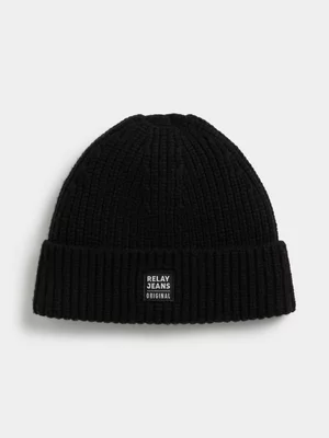 Relay Jeans Men's Micro Woven Label Black Beanie  