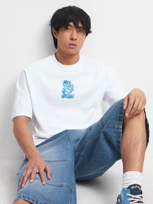 The FIX Men's White Airbrush Dino Graphic Top