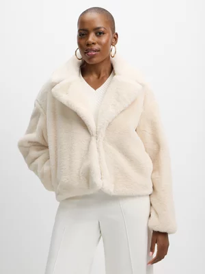 Jet Women's Cream Crop Fur Jacket 