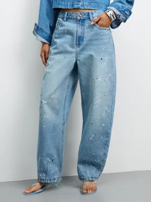 The FIX Women's Light-Wash Paint Splatter Barrel  Denim 