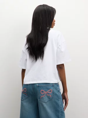 The FIX Women's White Crop Graphic T-Shirt