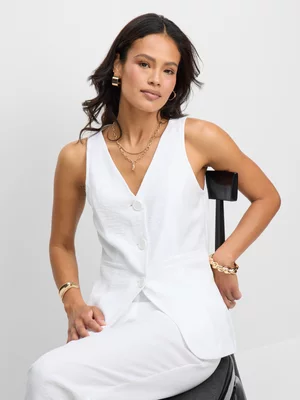 Exact Women's White Long Waistcoast