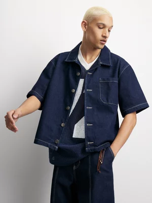 The FIX Men's Dark Wash Back Print Boxy Denim Shirt