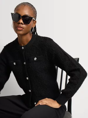 Boucle Knit Long Sleeve Cardigan