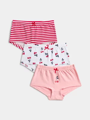 Exact Girl's Red & Pink Cherry 3-Pack Boyleg Panties 