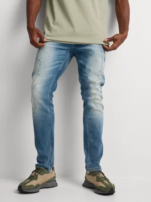 Relay Jeans Men's Skinny Rip n Repair Light Wash Blue Denim