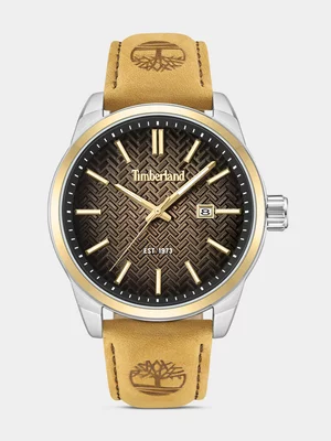 Timberland Henniker II Gold Plated Black & Brown Dial Tan Leather Watch