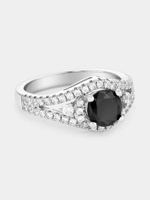 Sterling Silver Black Cubic Zirconia Embrace Ring 