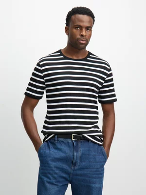 Exact Men's Black & White Striped Rib T-Shirt