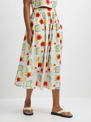 Jet Women’s Floral Yellow Pull On Skirt