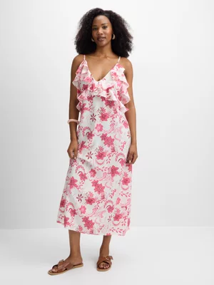 Jet Women's Pink Floral Strappy Frill Dress
