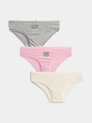Jet Younger Girls 3-Pack Pink Heart Bow Bikini Briefs