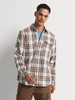 Men's Scotch & Soda Beige Yarn Dye Flannel Check Shirt