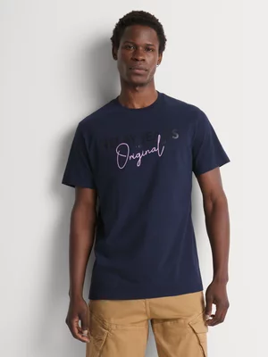 Relay Jeans Men's Regular Fit Tonal Signature Navy T-Shirt