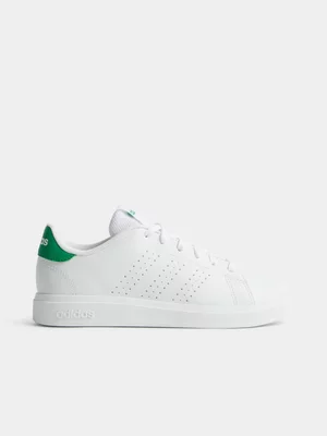 adidas Junior Grade-School Advantage Base 2.0 White/Green Sneakers 