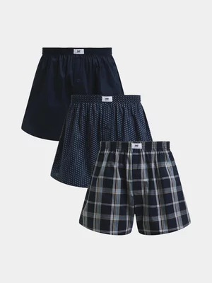 Markham Men's 3-Pack Woven Check Navy Boxers