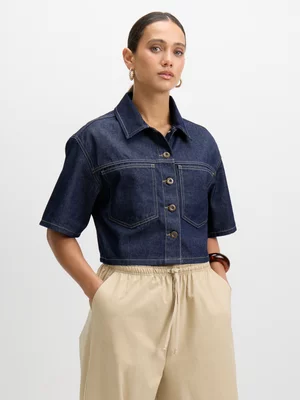 Exact Women's Raw Wash Cropped Denim Jacket