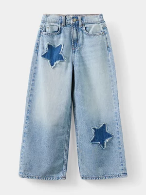 Cotton On Kids Girl Blue Embellished Super Wide Denim Jeans