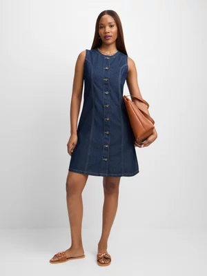 Exact Women's Mid Wash Button Through Denim Dress
