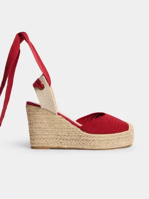 Jet Women's Red Textile Espadrill Ankle Tieup