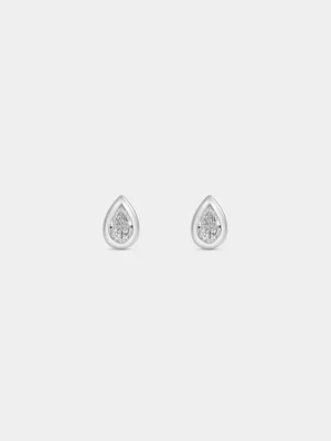 Sterling Silver Lab Grown Diamond Pear Bezel Stud Earrings