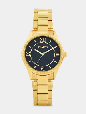Tempo Gold Plated Black Dial Bracelet Watch 
