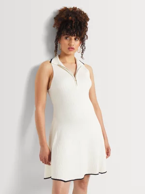 Y&G Tipped Johnny Collar Zip Detail Skater Dress