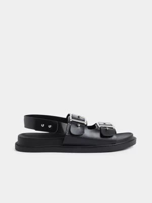 Women's Canvas Double Buckle Mule Black