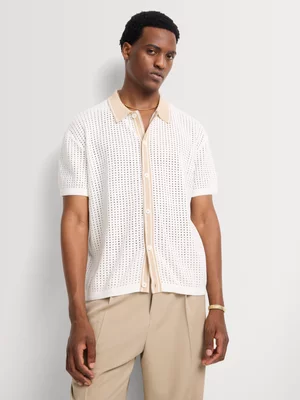 Markham Men’s Regular Fit White Crochet Knitwear