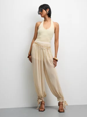 The FIX Women's Stone Yoryu Chiffon Balloon Pant with Tie Detail 