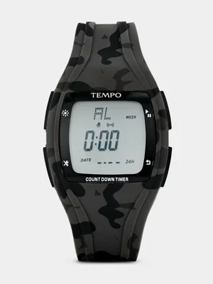 Tempo Rectangle Digital Grey & Black Camo Silicone Watch 