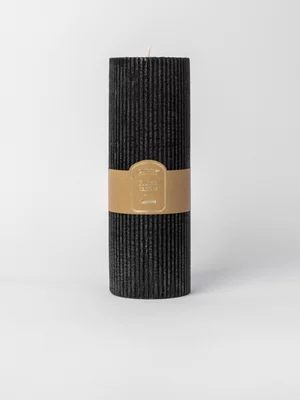 Ribbed Cylindrical Candle Black 7X20cm