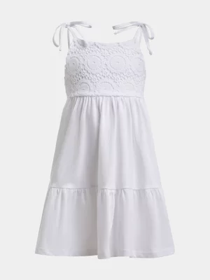 Exact Older Girl's White Strappy Tiered Dress