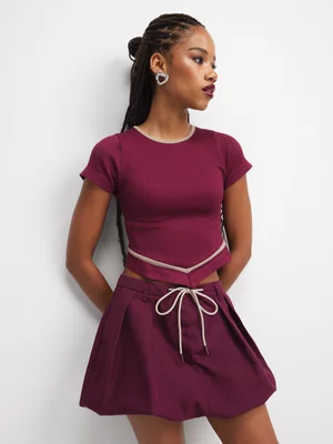 The FIX Women's Burgundy Structured Bubble Mini Skirt
