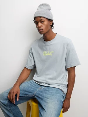 Redbat Men's Side Script Graphic Blue T-shirt