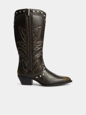 Studded Knee High Western Boots